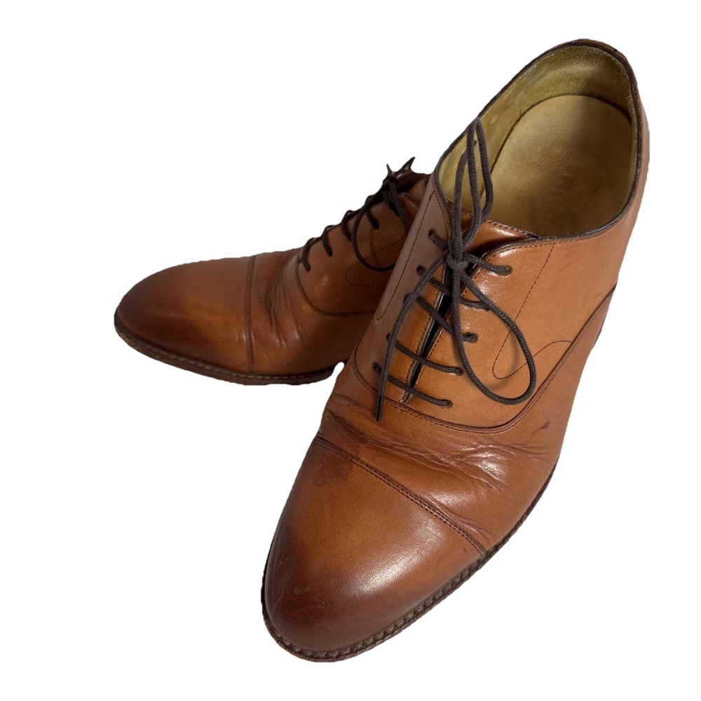 Beckett Simonon mens 8 Brown Leather Wingtip Brogue Dress Shoe lace up READ
